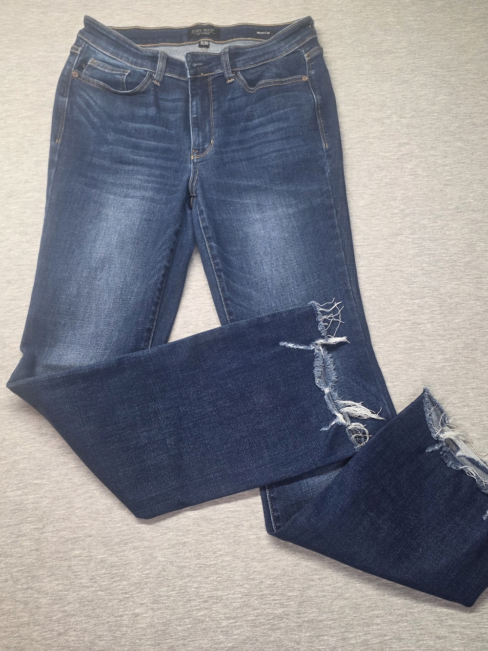 Judy Blue Dark Blue Bootcut Jeans with Distressed Ankle